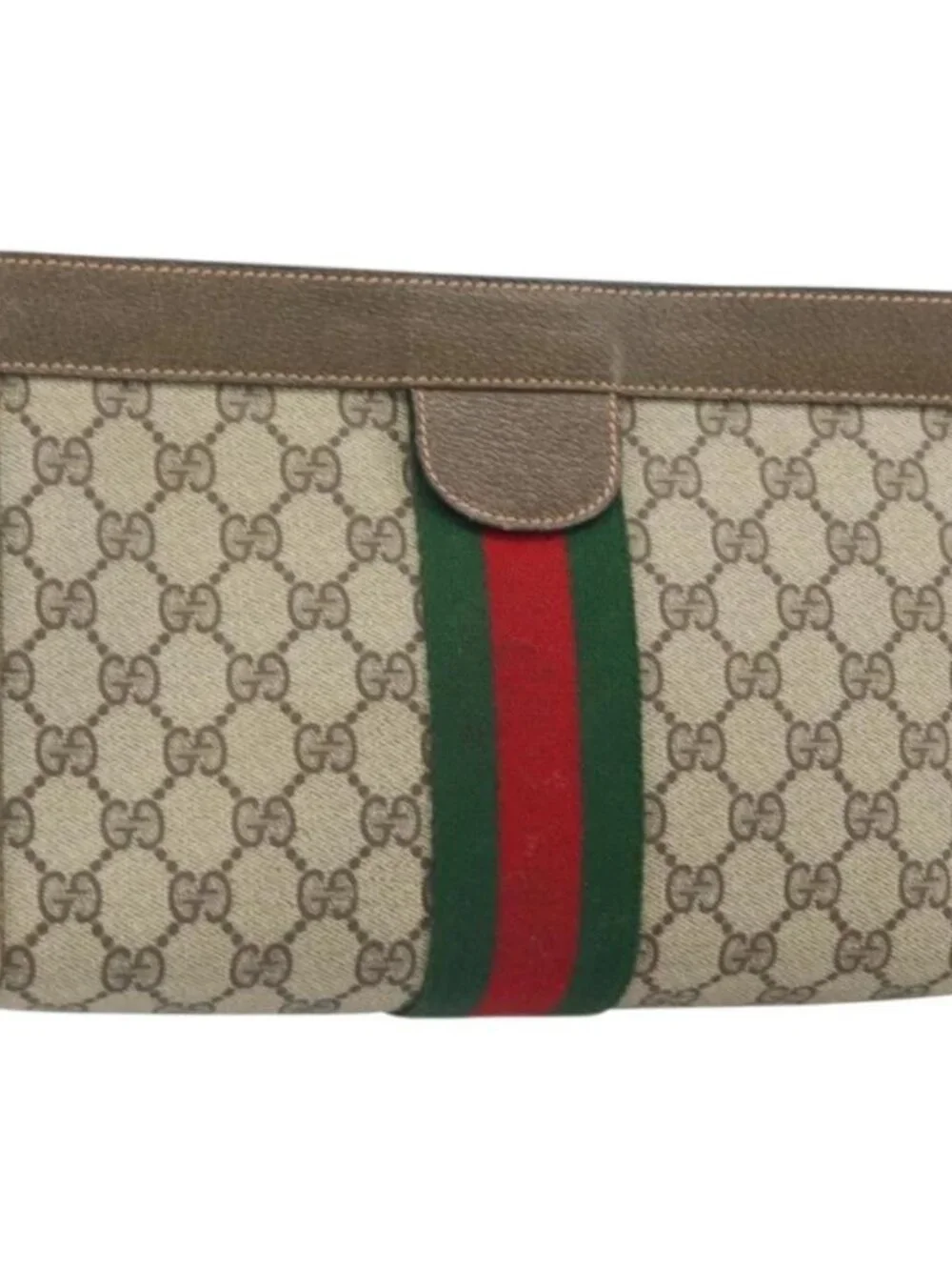 GUCCI GG Supreme Web Sherry Line Clutch Bag PVC Beige Red 89 01 002 Auth BA10401